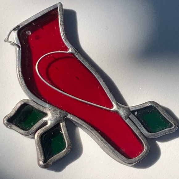 Vintage MCM Handmade Stained Glass Sun Catcher Strawberries Textured Bird - Picture 7 of 10